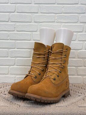 Timberland Waterproof Shearling Lace-Up Boots Wheat Suede Women's 7.5
